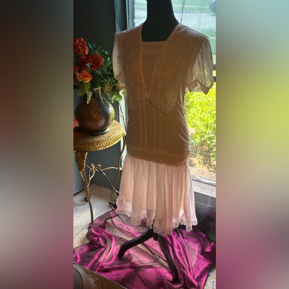 1920’s replica Pink  and white  Lace Dress